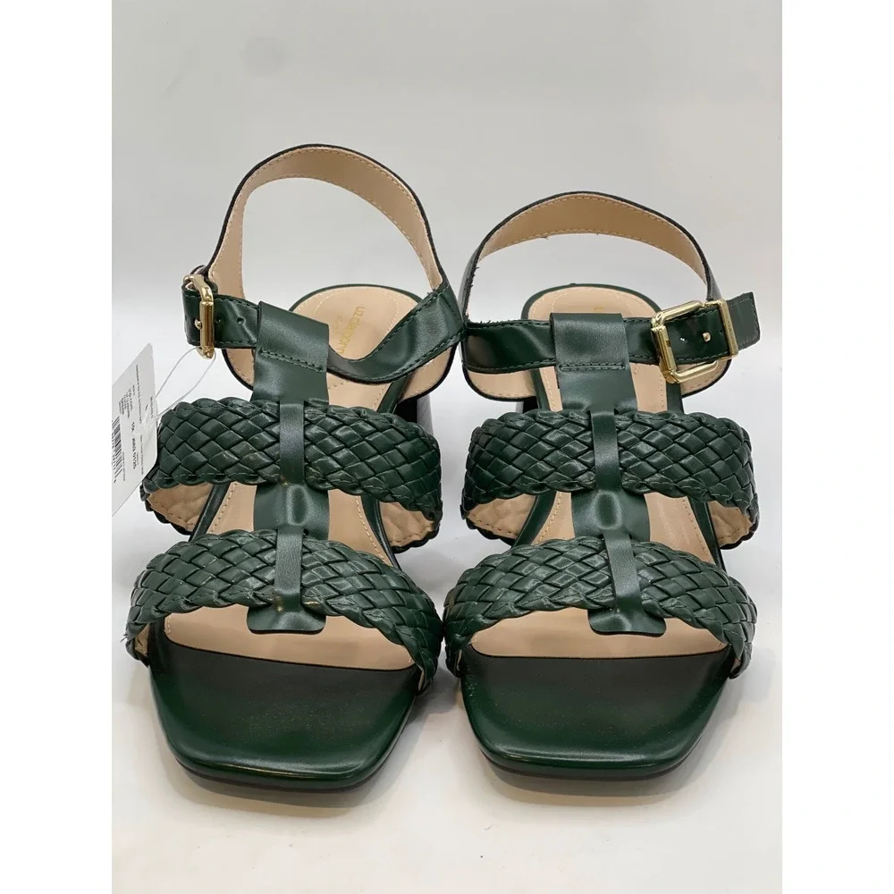 Liz Claiborne Clegan Green Woven Block Heel Sandals Square Toe Wide Width 11W